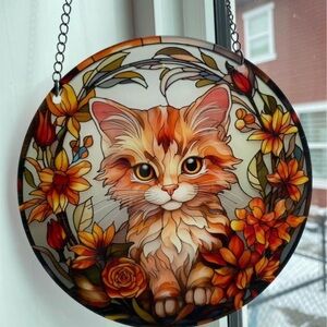 ♦️2 for $25♦️ orange kitten hanging window suncatcher ornament disk decor
